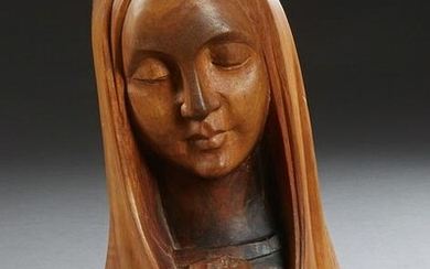 Continental Carved Walnut Madonna and Child Sculpture