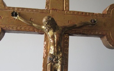 Crucifix - gilded wood and bronze - The corpus 16th century, the cross 18th century