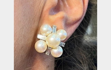 Cultured Pearl & Diamond Art Deco Earrings