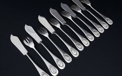 Cutlery set for Fish (12) - .950 silver - Henin&Cie (active 1896-1901) - France - Late 19th century