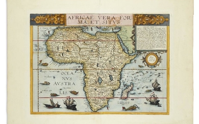 DE JODE, CORNELIS. Africae Vera Forma, et Situs. Double-page engraved map of Africa...