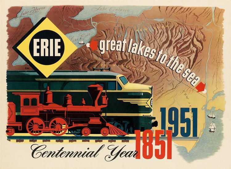 DESIGNER UNKNOWN ERIE / GREAT LAKES TO THE SEA / CENTENNIAL YEAR. 1951....