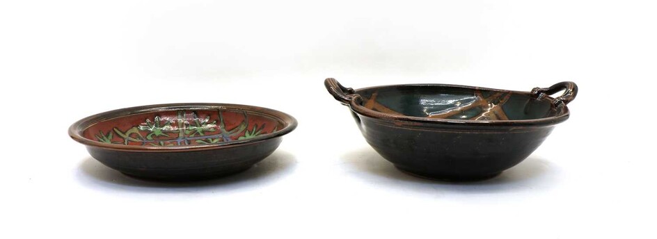David Melville Studio Pottery twin handled circular bowl