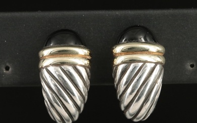 David Yurman Sterling, 14K and Black Onyx Thoroughbred Earrings