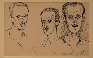 De SONNEVILLE Georges Autoportrait dessin à la plume...