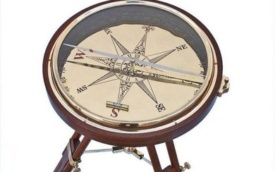 Decorative Wooden Brass Compass Table 23"