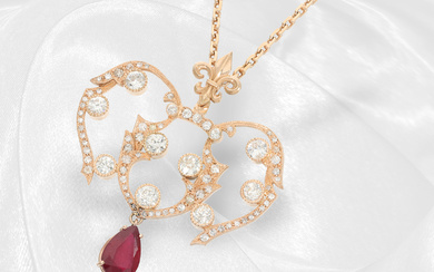 Decorative ruby/diamond necklace in antique style, approx. 12.1ct, incl. jewellery appraisal, Russian gold punch