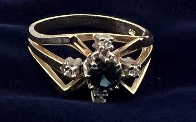 Diamanten Saphir Ring, 585 Gold, bicolor, 4 achtkant Diamanten zus....