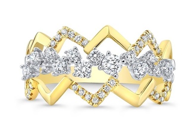 Diamond Criss-cross High-polish Accent Ring In 14k Yellow And White Gold