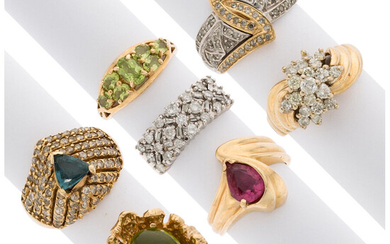 Diamond, Multi-Stone, Gold Rings The lot includes seven rings...