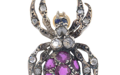 Diamond, ruby & sapphire spider pendant