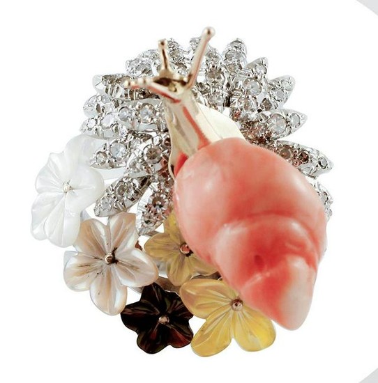 Diamonds, Coral, Mother-Of-Pearl, White & Yellow Gold