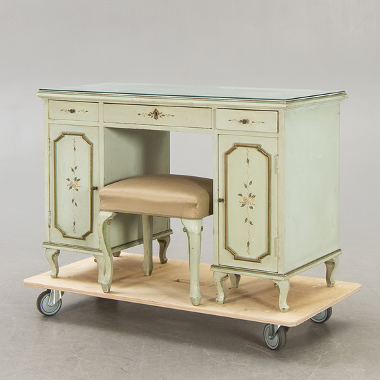 Dressing table / desk plus stool, mid-20th century, probably Italy.