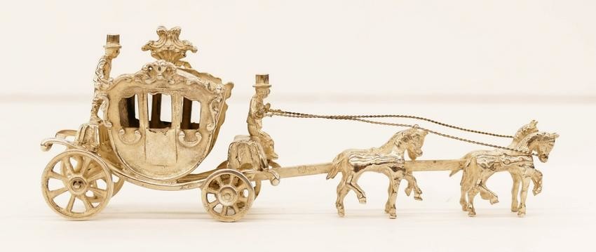 Dutch Silver Horse Drawn Carriage Miniature 5''. A