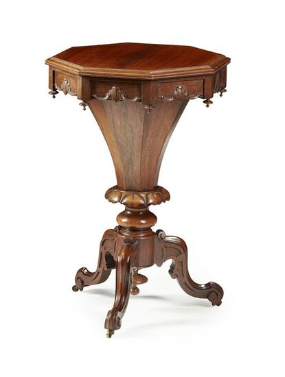 EARLY VICTORIAN ROSEWOOD SEWING TABLE MID 19TH CENTURY