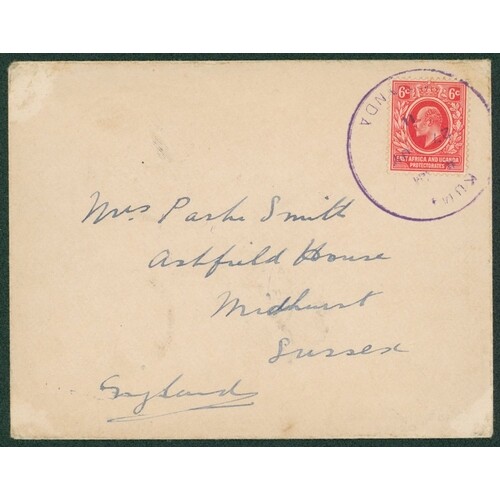 EAST AFRICA & UGANDA 1911 cover addressed to England from Ku...