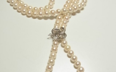 EXTRA LONG JAPANESE AKOYA PEARL NECKLACE with GOLD CLASP