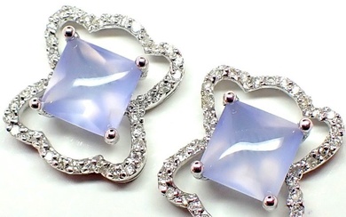 Earrings - 18 kt. White gold Chalcedony - Diamond