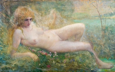 Eduard Veith Veiled Reclining Nude Oil on Canvas