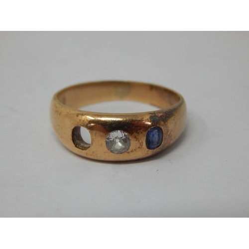 Edwardian Gold Ring Set with a Diamond & Sapphire: (one ston...