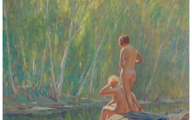 Emile Albert Gruppe (1896-1978), Nudes by a Wooded Stream