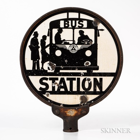 Enamel and Steel "Bus Station" Sign