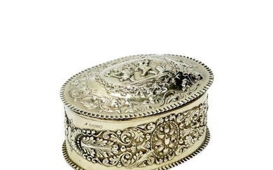 English London Gilt Sterling Silver Repousse Box Putti Decoration 1888