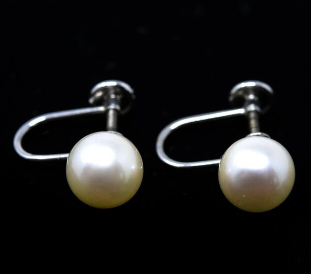 Estate 14kt White Gold & Cultured Pearl Earrings