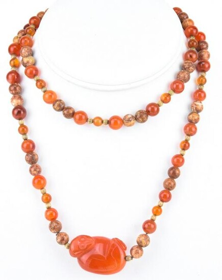 Estate Chinese Carnelian & Moss Agate Necklace