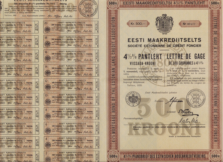 Estonia Mortage bond of the Estonian Land credit Association 500 krooni 1935