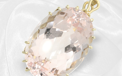 Exceptionally large, valuable and very decorative morganite gold pendant, approx. 60ct