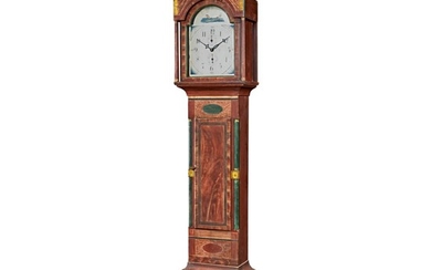 FEDERAL POLYCHROME PAINT-DECORATED PINE TALL CASE CLOCK, WORKS PROBABLY BY MARK LEAVENWORTH, SOUTH SHAFTSBURY, VERMONT, CIRCA 1815