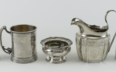 FIVE STERLING SILVER AND SILVER PLATED TABLE ITEMS