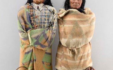 FOUR SKOOKUM INDIAN DOLLS Two chiefs, heights 33.5", and two babies, height 9".
