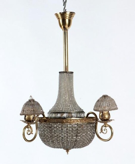 FRENCH BRONZE BEADED CRYSTAL CHANDELIER C.1920