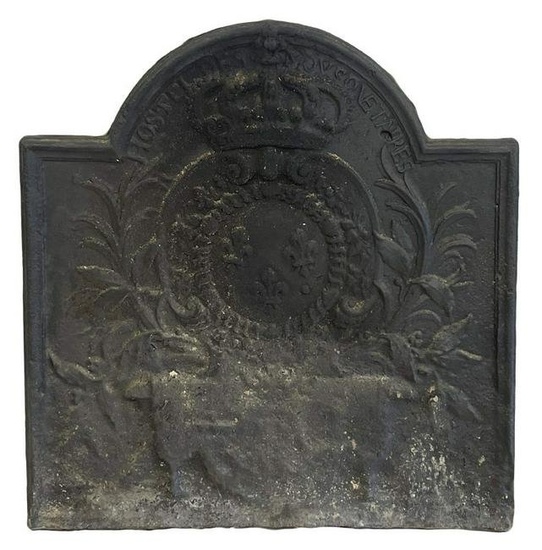 FRENCH EARLY 19THC. CAST IRON FIRE BACK 25 1/4" X 25 1/4"