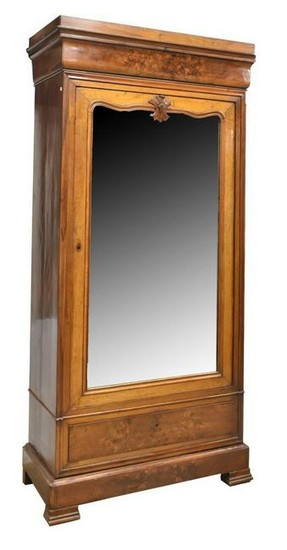 FRENCH LOUIS PHILIPPE BURLWOOD MIRRORED ARMOIRE