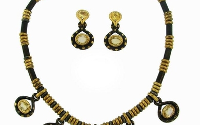 Faraone Yellow Sapphire Gold Necklace Earrings Set with