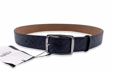 Fendi - Grey Leather Embossed FF 1974 Zucca Belt Size 90/36 - Belt