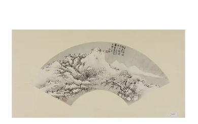 Feng Zhao (1774 - ?) 'Snowy landscape' Ink on paper, fan leaf...