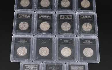 Fifteen U.S. Silver Half Dollars, Mainly Walking Liberty
