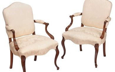 Fine Pair of George III Carved Mahogany Open Armchairs