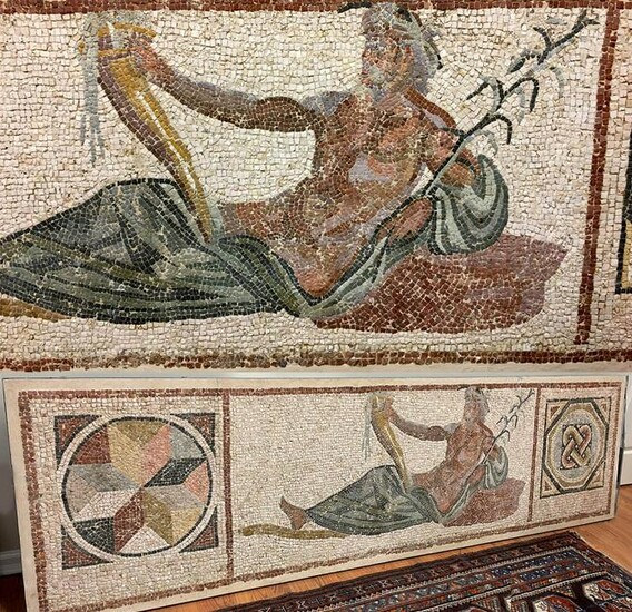 Fine Roman Mosaic of River God w/ Horns & Cornucopia