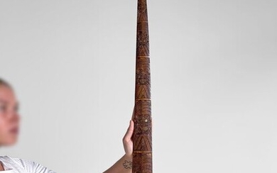 Fine, beautifully hand carved extra large swordfish tusk on a custom pedestal - Maori Wheku and Tiki - Bone, Xiphias Gladius - Non-CITES species - Indonesia