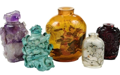 Five Chinese Stone and Glass Snuff Bottles