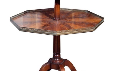 Flame Mahogany Octagonal Two-Tier Table White Marble Top Pedestal Base Jansen
