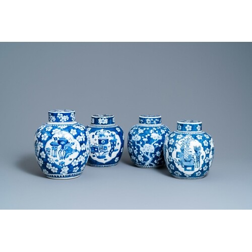 Four Chinese blue and white 'antiquities' jars and covers, 1...