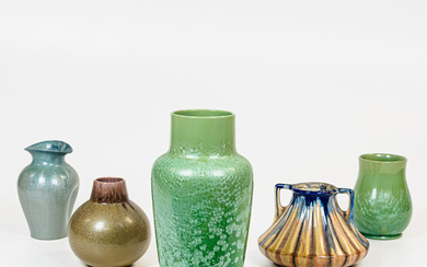 Four Sarreguemines Ceramic Vases and Another Art Pottery Vase