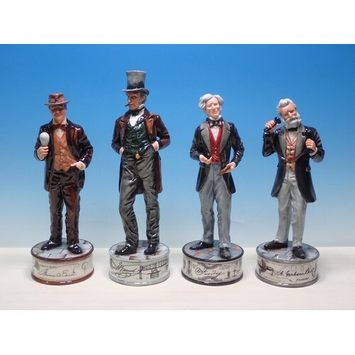 Four boxed Royal Doulton Pioneers Collection Figures, Edison...