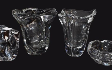 Four pieces of modern Daum clear crystal glass, comprising two...